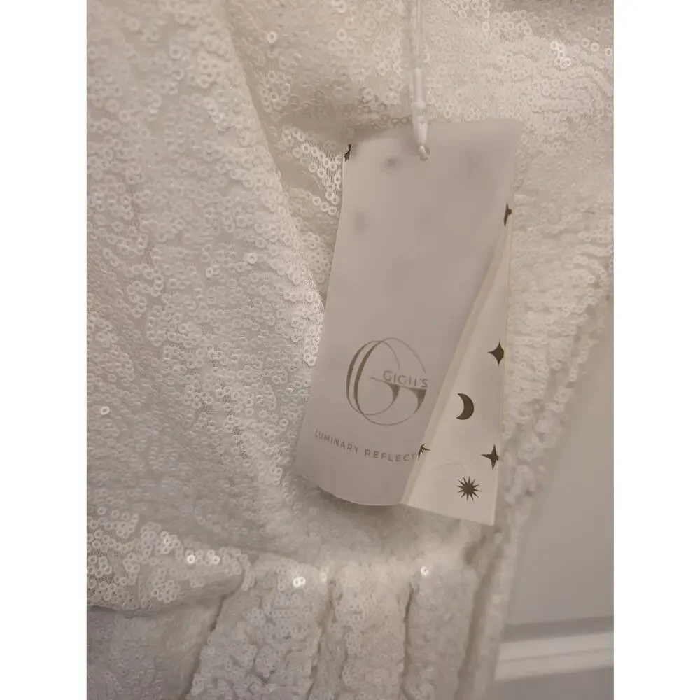 Neiman Marcus Gigii's Sequin Dress White One Sleeve‎ Midi Bridal Wedding - Picture 6 of 7